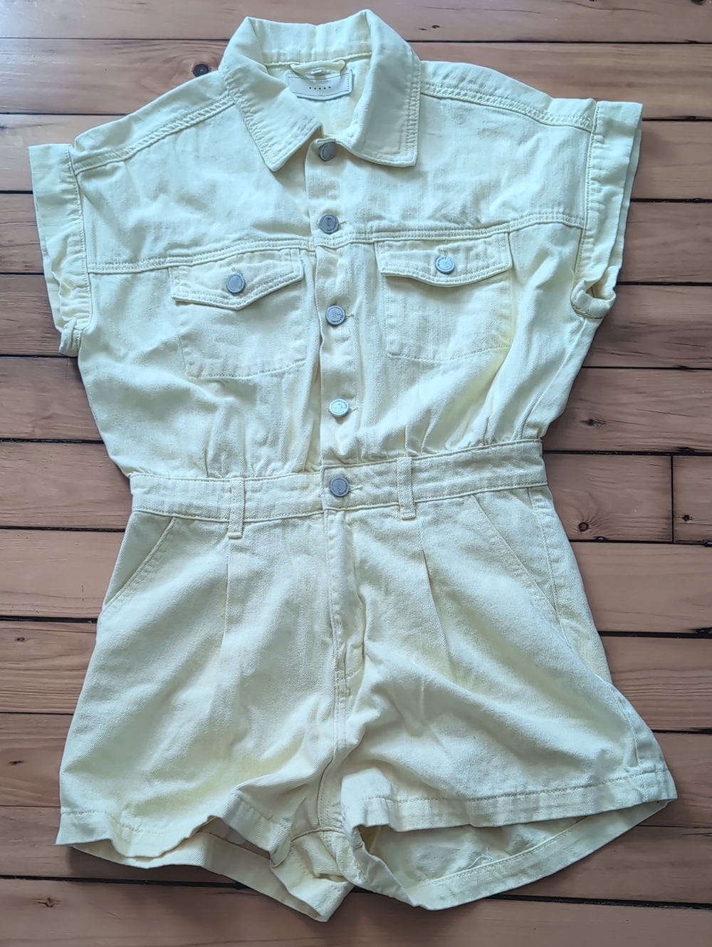 BlankNYC Yellow Short Sleeve Denim Romper.